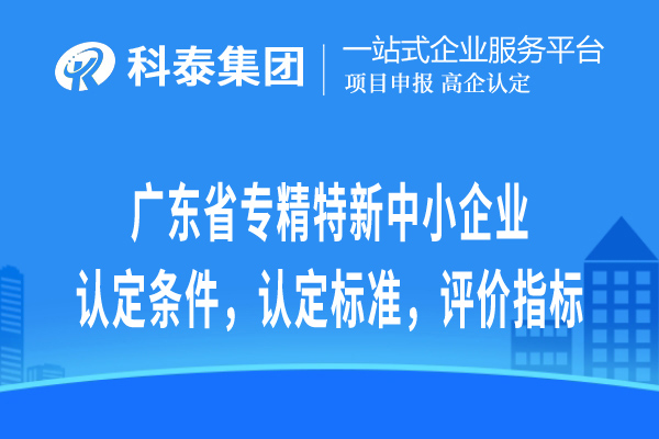 廣東省專精特新中小企業認定條件，認定標準，評價指標