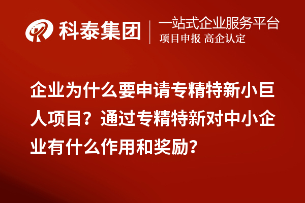企業為什么要申請專精特新小巨人項目？通過專精特新對中小企業有什么作用和獎勵？