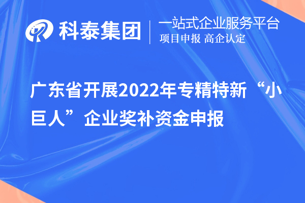 廣東省開展2022年專精特新“小巨人”企業獎補資金申報
