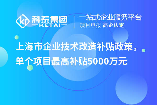 上海市企業技術改造補貼政策，單個項目最高補貼5000萬元
