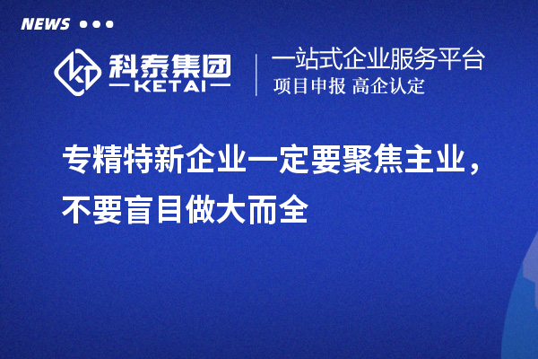 專精特新企業一定要聚焦主業，不要盲目做大而全