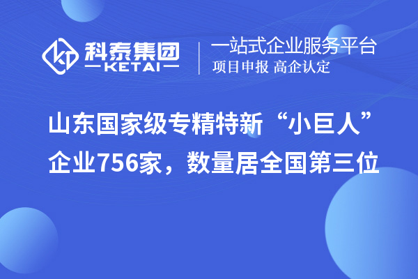山東國家級專精特新“小巨人”企業756家，數量居全國第三位