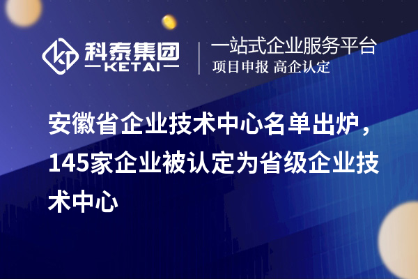 安徽省企業技術中心名單出爐，145家企業被認定為省級企業技術中心