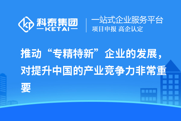 推動“專精特新”企業的發展，對提升中國的產業競爭力非常重要