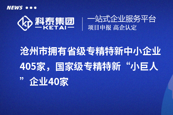滄州市擁有省級專精特新中小企業405家，國家級專精特新“小巨人”企業40家