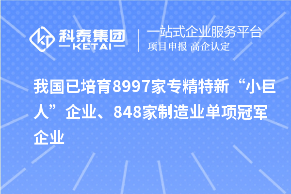 我國已培育8997家專精特新“小巨人”企業、848家制造業單項冠軍企業