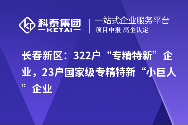 長春新區：322戶“專精特新”企業，23戶國家級專精特新“小巨人”企業
