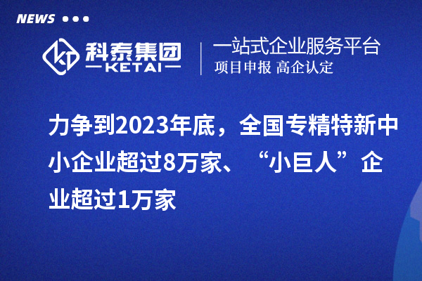 力爭到2023年底，全國專精特新中小企業超過8萬家、“小巨人”企業超過1萬家