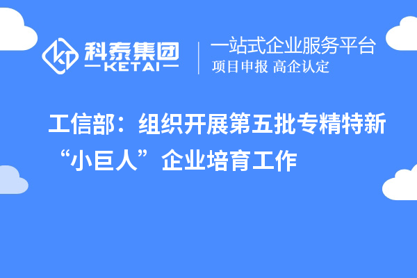 工信部：組織開展第五批專精特新“小巨人”企業培育工作