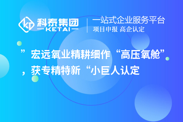 ”宏遠氧業精耕細作“高壓氧艙”，獲專精特新“小巨人認定