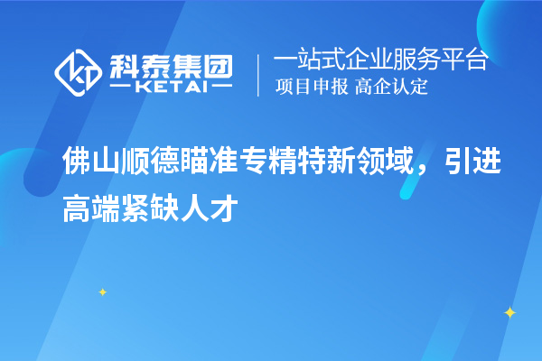 佛山順德瞄準專精特新領域，引進高端緊缺人才