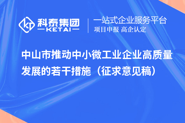 中山市推動中小微工業企業高質量發展的若干措施(征求意見稿)