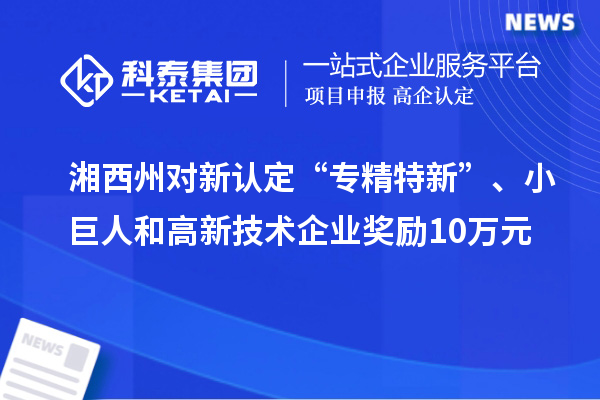 湘西州對新認定“專精特新”、小巨人和高新技術企業獎勵10萬元