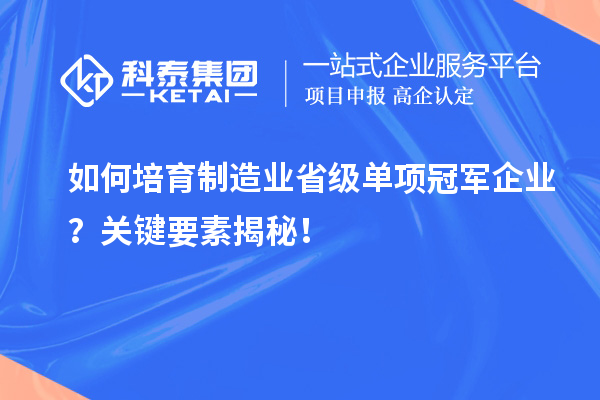 如何培育制造業省級單項冠軍企業？關鍵要素揭秘！