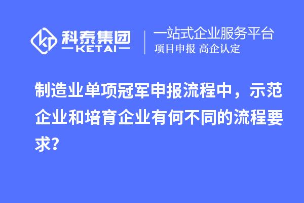 制造業單項冠軍申報流程中，示范企業和培育企業有何不同的流程要求？