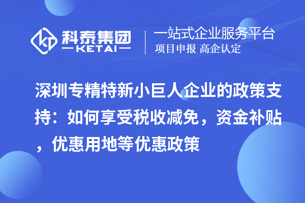 深圳專精特新小巨人企業的政策支持：如何享受稅收減免，資金補貼，優惠用地等優惠政策