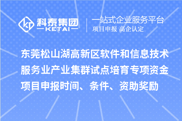 東莞松山湖高新區軟件和信息技術服務業產業集群試點培育專項資金項目申報時間、條件、資助獎勵