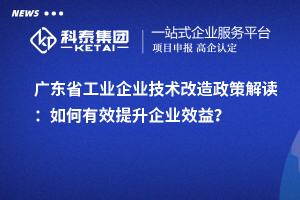 廣東省工業企業技術改造政策解讀：如何有效提升企業效益？