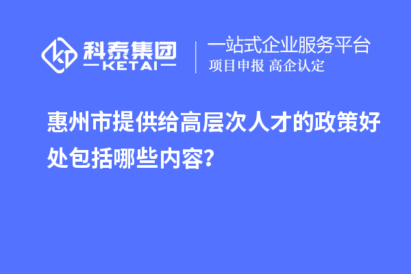 惠州市提供給高層次人才的政策好處包括哪些內容？