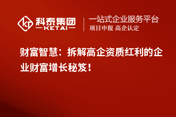 財富智慧：拆解高企資質紅利的企業財富增長秘笈！