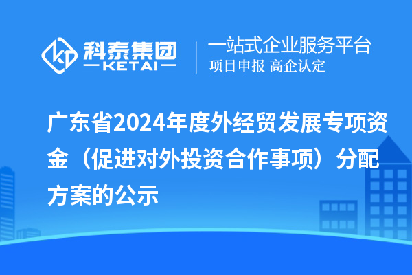 廣東省2024年度外經貿發展專項資金（促進對外投資合作事項）分配方案的公示