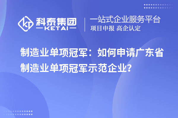 制造業單項冠軍：如何申請廣東省制造業單項冠軍示范企業？