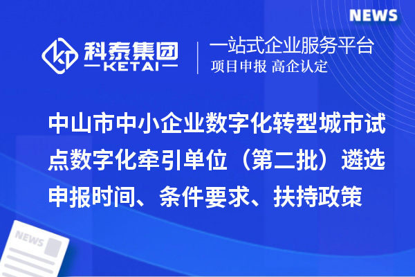 中山市中小企業數字化轉型城市試點數字化牽引單位（第二批）遴選申報時間、條件要求、扶持政策