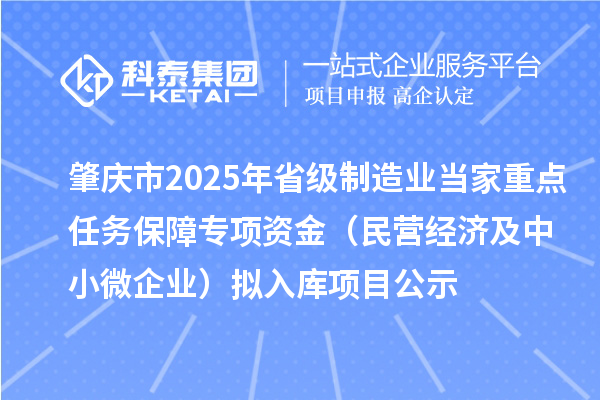 肇慶市2025年省級制造業當家重點任務保障專項資金（民營經濟及中小微企業）擬入庫項目公示