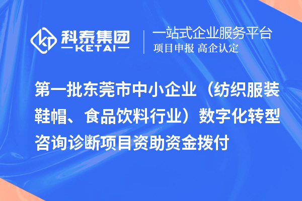 第一批東莞市中小企業（紡織服裝鞋帽、食品飲料行業）數字化轉型咨詢診斷項目資助資金撥付