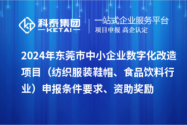 2024年東莞市中小企業數字化轉型城市試點專項資金數字化改造項目（紡織服裝鞋帽、食品飲料行業）申報條件要求、資助獎勵