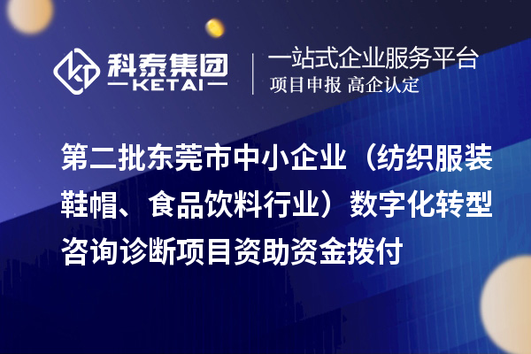 第二批東莞市中小企業（紡織服裝鞋帽、食品飲料行業）數字化轉型咨詢診斷項目資助資金撥付