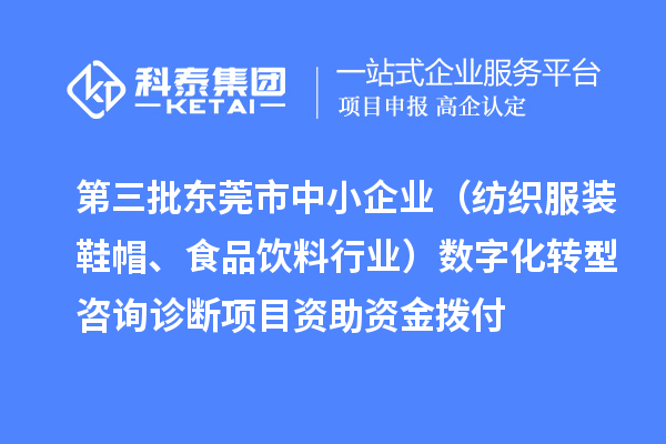 第三批東莞市中小企業（紡織服裝鞋帽、食品飲料行業）數字化轉型咨詢診斷項目資助資金撥付