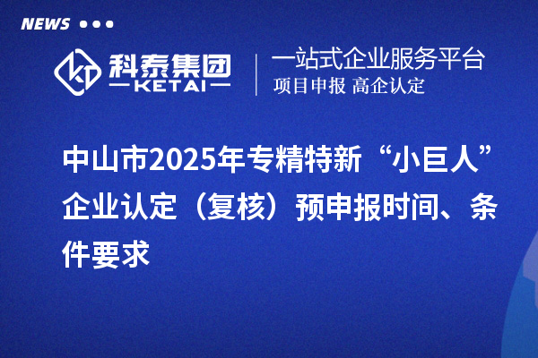中山市2025年專精特新“小巨人”企業認定（復核）預申報時間、條件要求