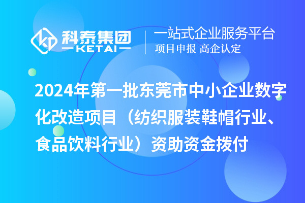 2024年第一批東莞市中小企業數字化轉型城市試點專項資金中小企業數字化改造項目（紡織服裝鞋帽行業、食品飲料行業）資助資金撥付