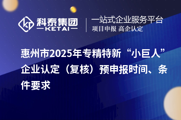 惠州市2025年專精特新“小巨人”企業認定（復核）預申報時間、條件要求