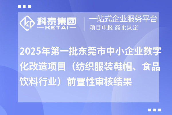 2025年第一批東莞市中小企業數字化改造項目（紡織服裝鞋帽、食品飲料行業）前置性審核結果