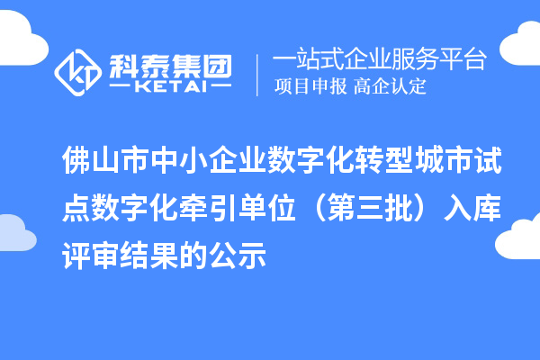 佛山市中小企業數字化轉型城市試點數字化牽引單位（第三批）入庫評審結果的公示