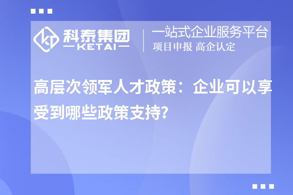 高層次領軍人才政策：企業可以享受到哪些政策支持？