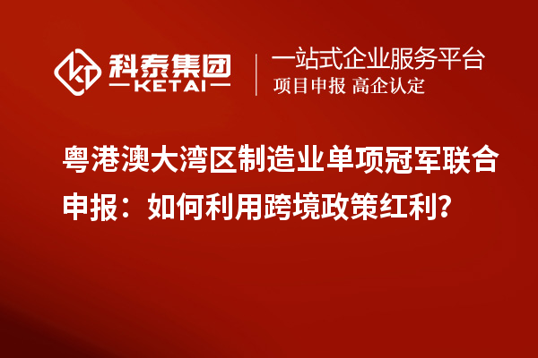 粵港澳大灣區制造業單項冠軍聯合申報：如何利用跨境政策紅利？