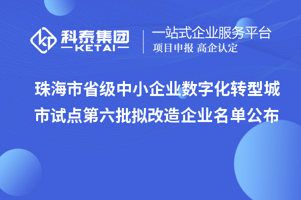 珠海市省級中小企業數字化轉型城市試點第六批擬改造企業名單公布