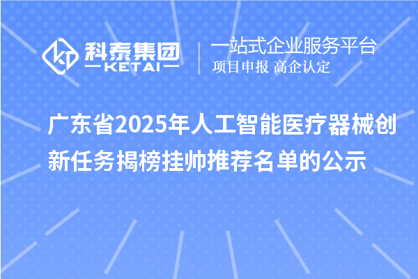 廣東省2025年人工智能醫療器械創新任務揭榜掛帥推薦名單的公示