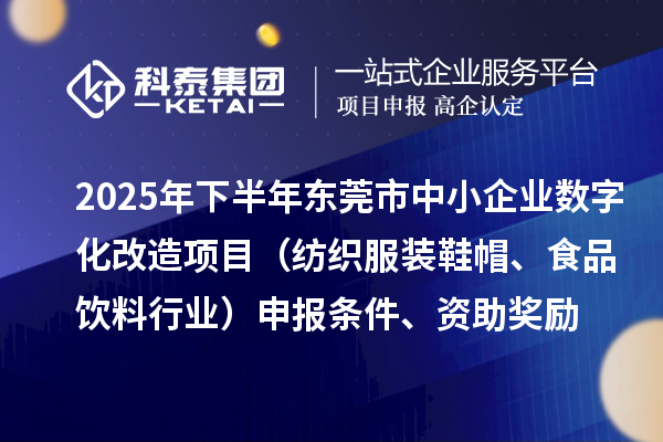 2025年下半年東莞市中小企業數字化改造項目（紡織服裝鞋帽、食品飲料行業）申報條件、資助獎勵
