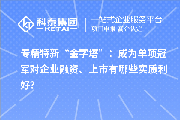 專精特新“金字塔”：成為單項冠軍對企業融資、上市有哪些實質利好？
