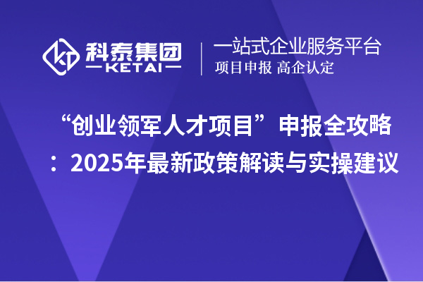 “創業領軍人才項目”申報全攻略：2025年最新政策解讀與實操建議