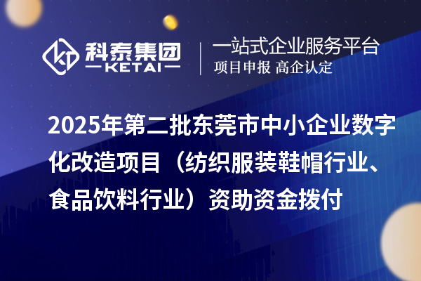 2025年第二批東莞市中小企業數字化改造項目（紡織服裝鞋帽行業、食品飲料行業）資助資金撥付