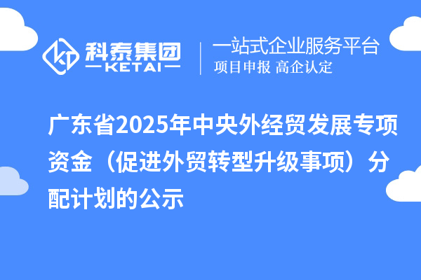 廣東省2025年中央外經貿發展專項資金（促進外貿轉型升級事項）分配計劃的公示