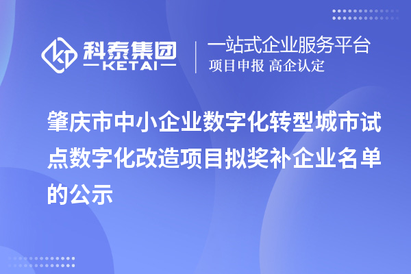 肇慶市中小企業數字化轉型城市試點數字化改造項目擬獎補企業名單的公示