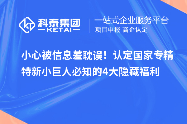 小心被信息差耽誤！認定國家專精特新小巨人必知的4大隱藏福利
