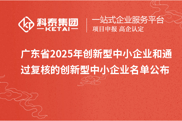 廣東省2025年創新型中小企業和通過復核的創新型中小企業名單公布
