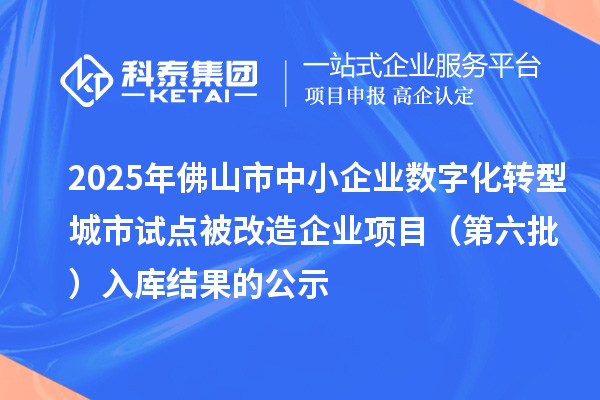 2025年佛山市中小企業數字化轉型城市試點被改造企業項目（第六批）入庫結果的公示